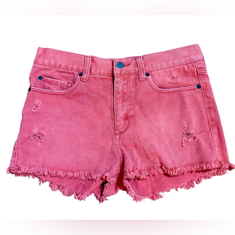RVCA Women's Faded Red Distressed Raw‎ Hem Jean Shorts Sz 26
